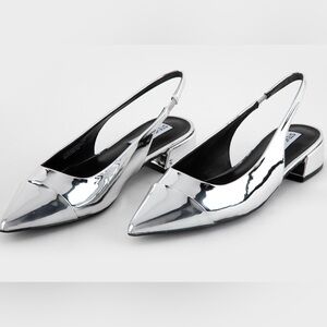 Silver Slingback Pointed Toe Heels